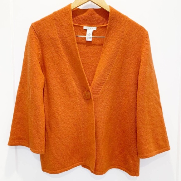 Tweeds Burnt Orange Cinnamon Lambs Wool Angora Knit Large Button Cardigan - Picture 1 of 7